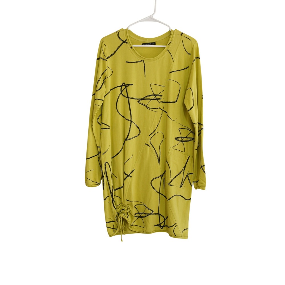 Snapdragon & Twig Women's Small Chartreuse Yellow Abstract Scribble Tunic Dress
